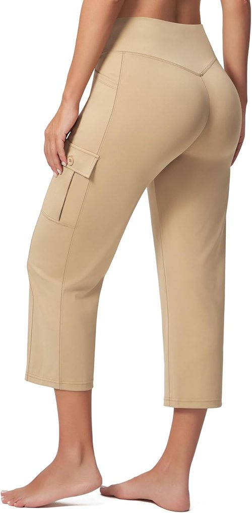 Casei Women's Yoga Capris - High Waisted Cargo Pants with Pockets | Casual Workout & Travel, 21" Length