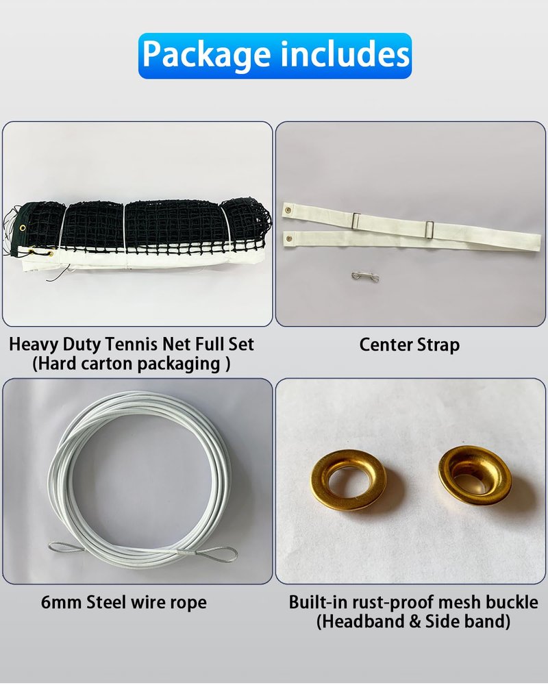 Tennis Net, Heavy Duty Professional Tennis Nets Thicken Court Net Standard 42 FT - Game Play Grade Replacement Portable Nets Nylon for Outdoor/Indoor Standard Courts [ Include Center Strap ]