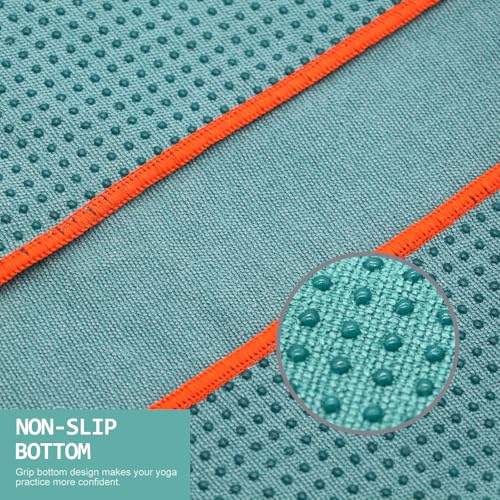 Hot Yoga Towel with Grip Dots - Non-Slip, Absorbent - 72" x 24" - Dark Cyan/Steel Blue