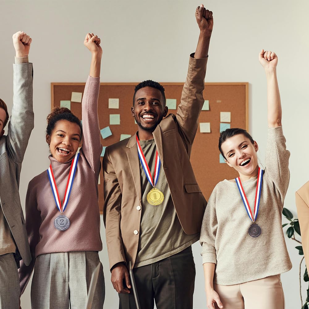 Meecuppa 96 Pieces Metal Gold Silver Bronze Award Medals 1st 2nd 3rd Place Winner Awards with Neck Ribbon for Competitions, Sports, Party, Prizes, 2 Inches