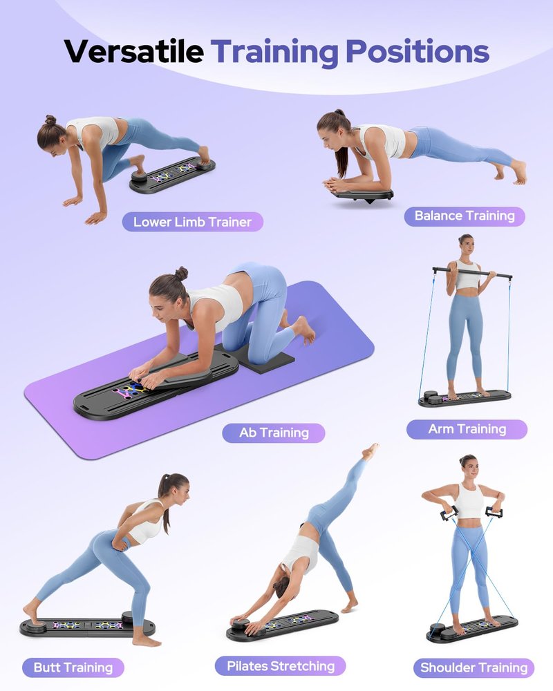 Pilates Board, Foldable Pilates Reformer Set 7 in 1 Multi-Purpose pilates equipment for Women Full Body Workouts at Home, Rayspace Portable Ab Core Trainer, Exercise Board with Timer & Resistance Band