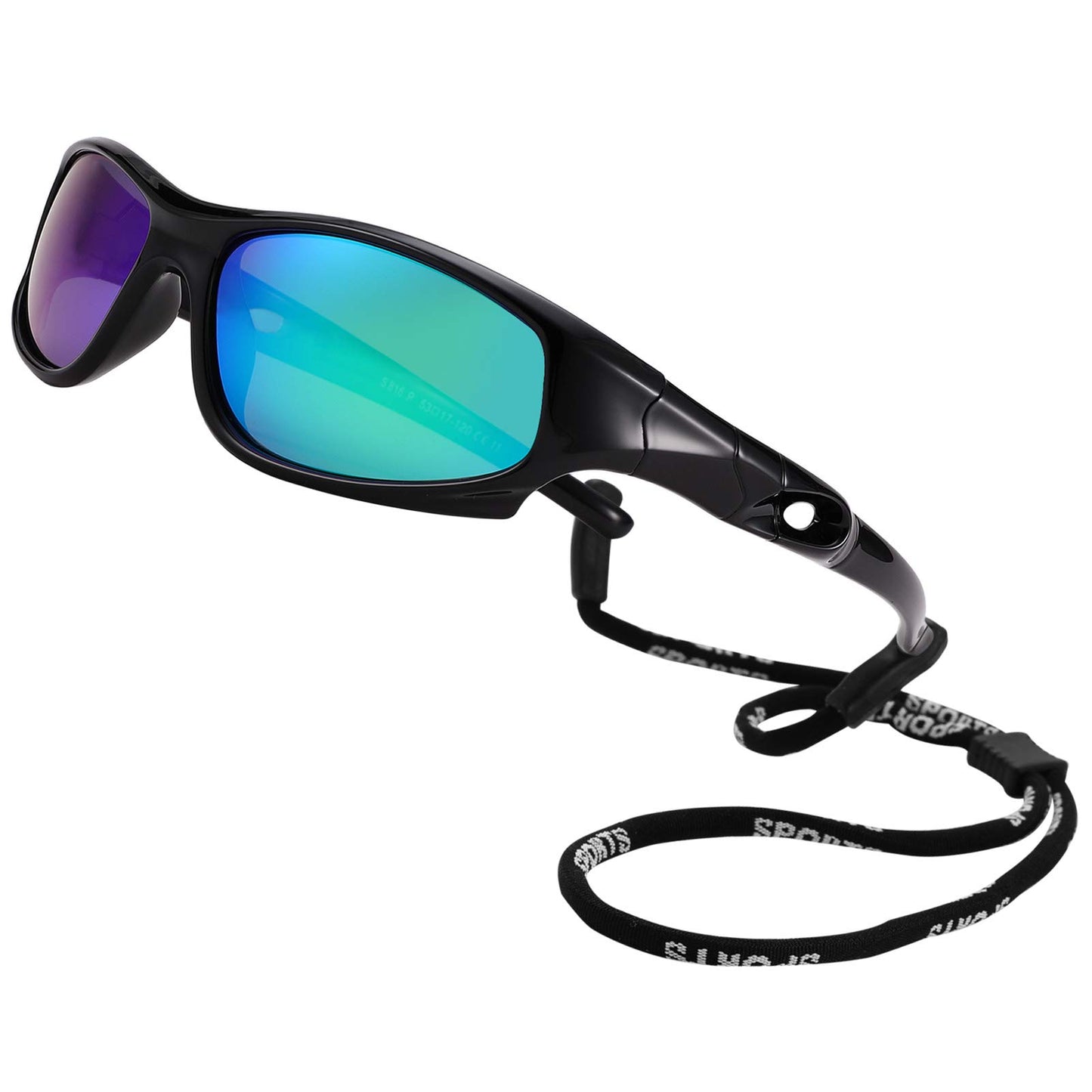 COASION Kids Sports Polarized Sunglasses with Strap 2 Pack Mirrored Glasses Shades for Boys Girls Age 4-12 (Black/Green Mirror+White-Red/Orange Mirror)
