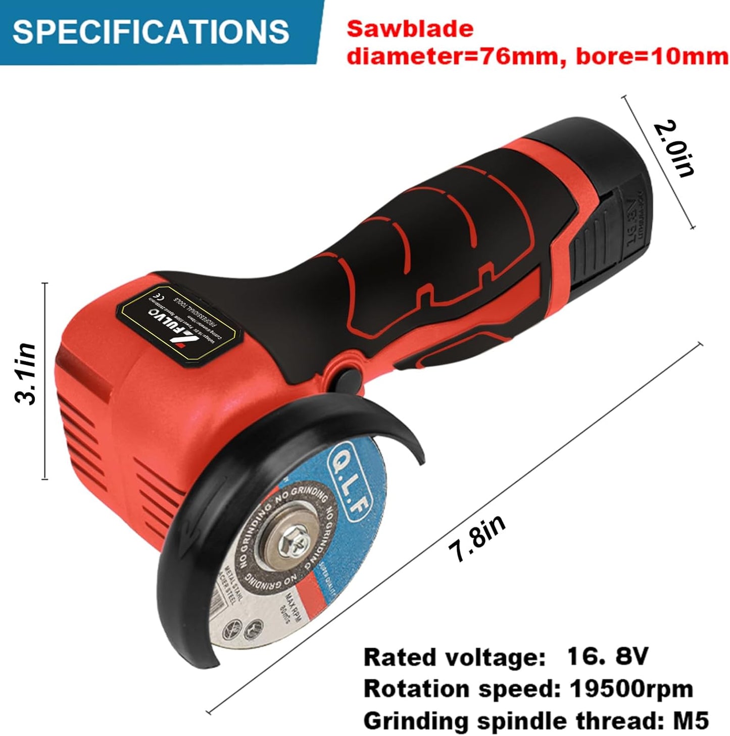 Mini Cordless Angle Grinder Kit - 19500 RPM Electric Tool with 2 Batteries & 5 Cutting Discs for Metal & Wood