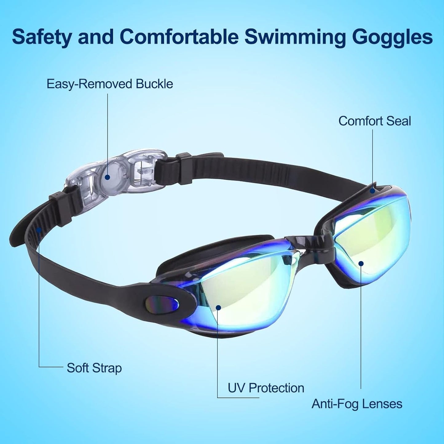 Skiennix Kids Swim Goggles - Anti-Fog, Leak Proof Design | Clear Vision for Ages 3-14 (2 Pack)