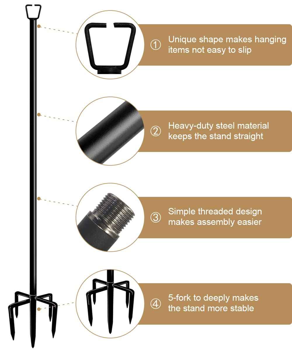 Queension 10FT Plug Floor String Light Poles for Outdoor String Lights for Garden, Backyard, Patio Lighting Stand for Parties, Bistro & Weddings, 1 Pack