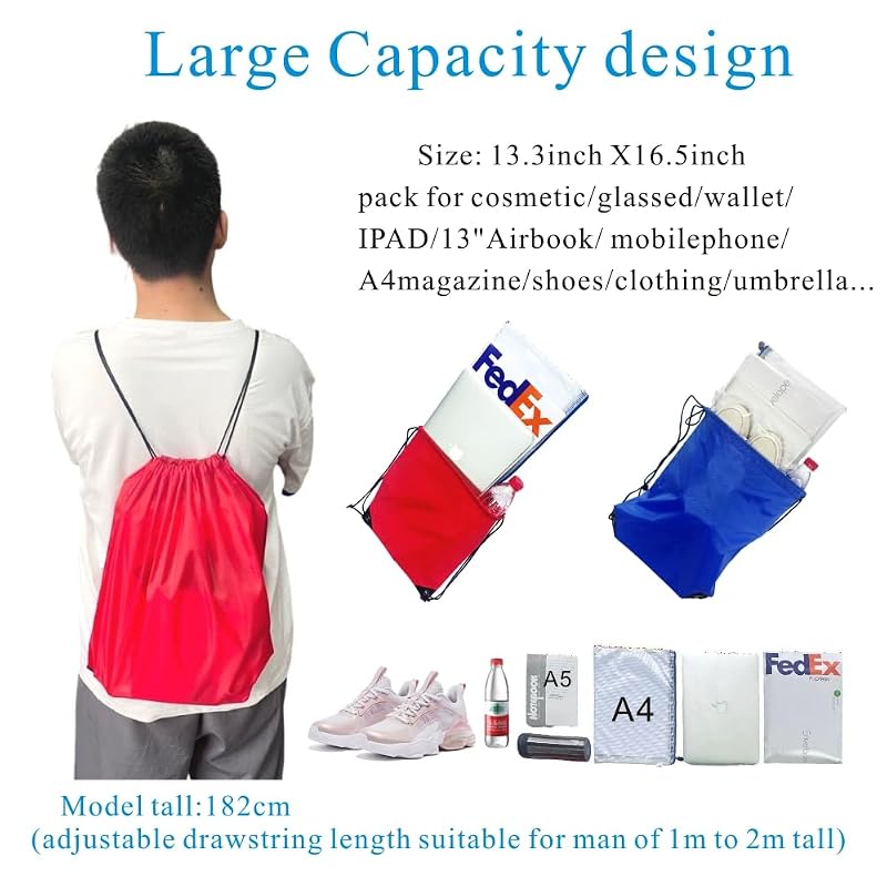 Sky Blue Drawstring Backpack Bulk 20 Pcs Gym Sports Travel Cinch Bags