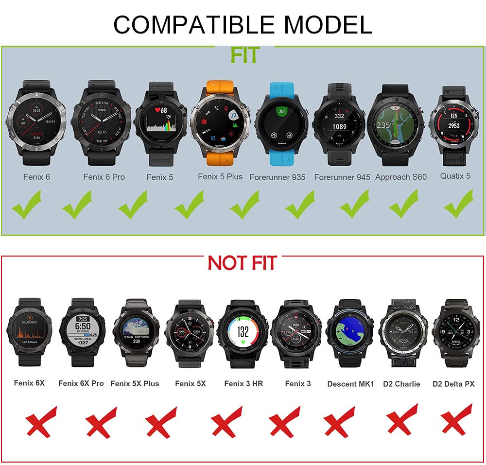 OVERSTEP Compatible with Garmin Fenix 5 Watch Band 22mm Soft Silicone Bands for Fenix 6/Fenix 7/Fenix 5 Plus/Fenix 6 Pro/Forerunner 935/Forerunner 945/Approach S60/Quatix 5 Smartwatch (Black)