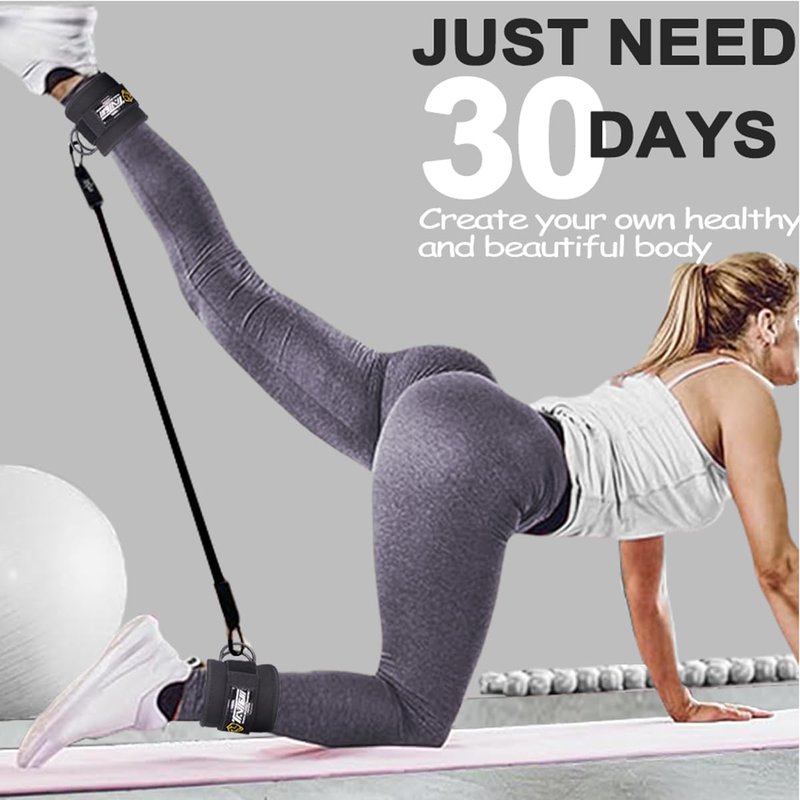 Ankle Straps Resistance Bands with Cuffs, Ankle Bands for Working Out, Ankle Resistance Band for Leg, Booty Workout Equipment for Kickbacks Hip Fitness Training (Black Baisc with 3 Resistance Bands)