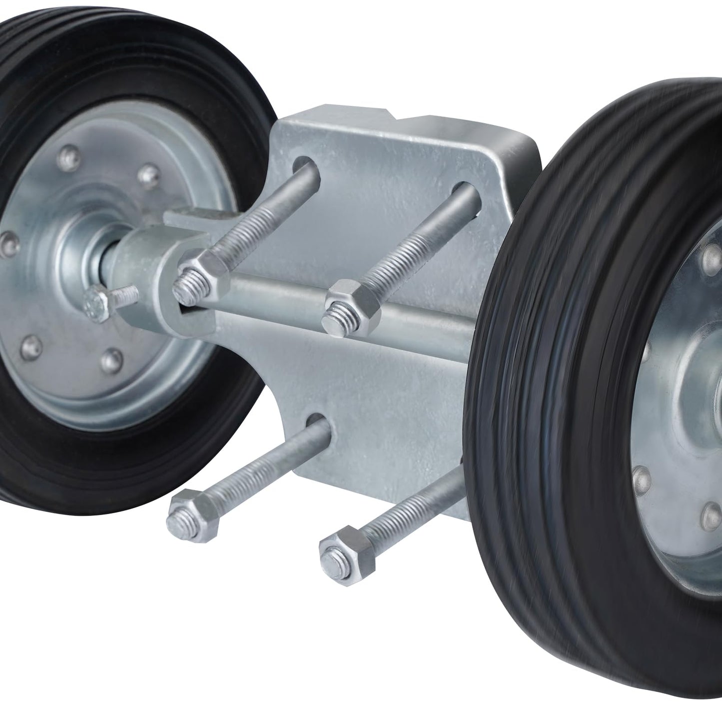 Heavy-Duty Steel Rolling Gate Wheel Carrier, 8" Rubber Wheels, Adjustable Steel U-Bolts, for Chain Link Gates or Metal Fence or Wooden Gate