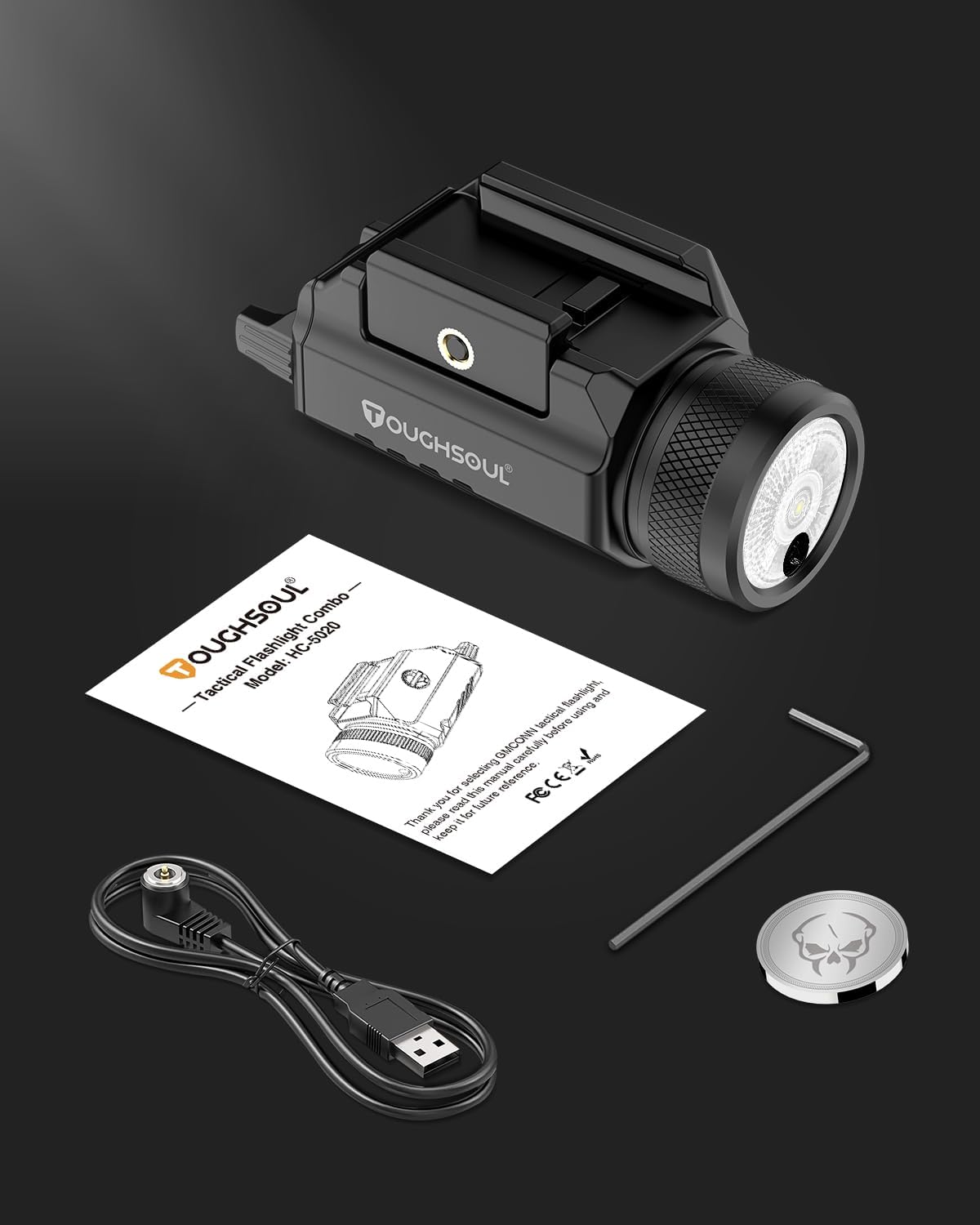 TOUGHSOUL Pistol Light - 1200 Lumens Green Laser & White LED Flashlight | Rechargeable Battery