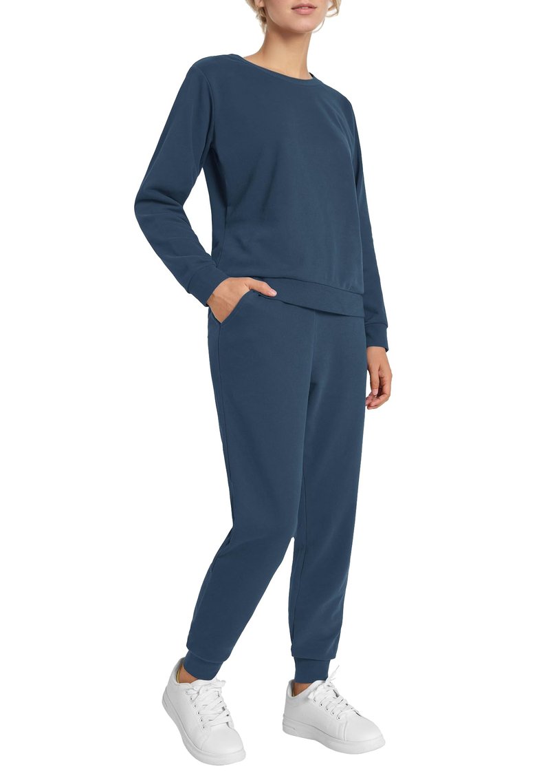 Weintee Women's Petite Jogging Set Pullover Sweatshirt and Sweatpants 2 Piece Sweatsuits M Dark Steel Blue