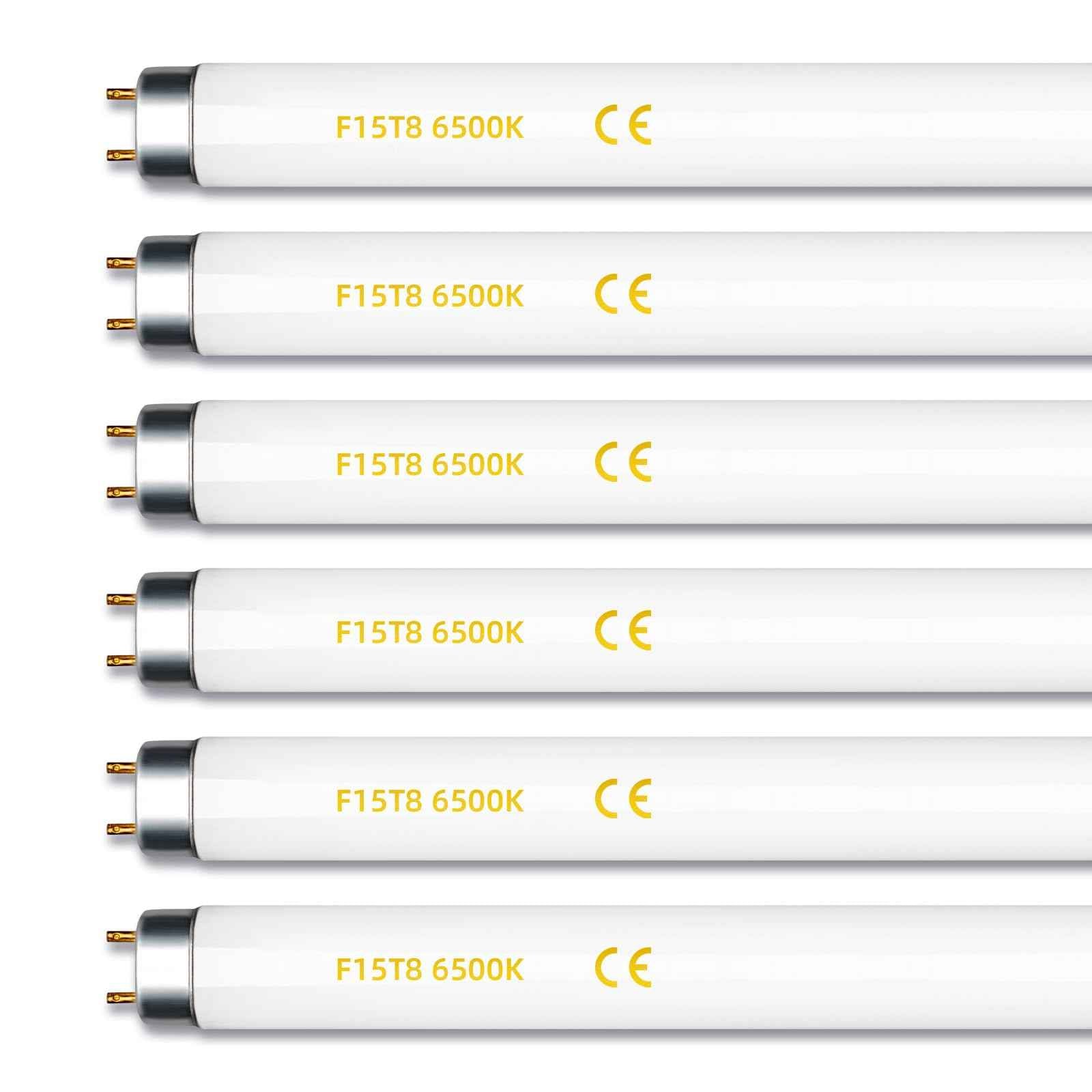coospider-repta 6 Pack F15T8 18 Inch 15W T8 Fluorescent Replacement Tube Bulb Daylight 6500K Medium Bi-Pin G13 Base 6 Count