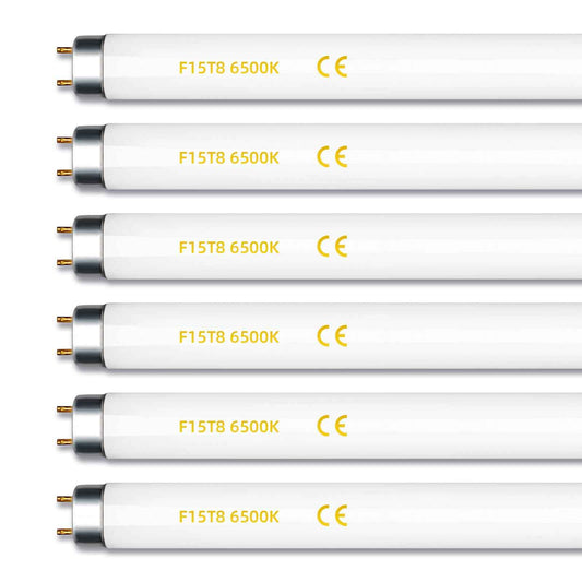coospider-repta 6 Pack F15T8 18 Inch 15W T8 Fluorescent Replacement Tube Bulb Daylight 6500K Medium Bi-Pin G13 Base 6 Count