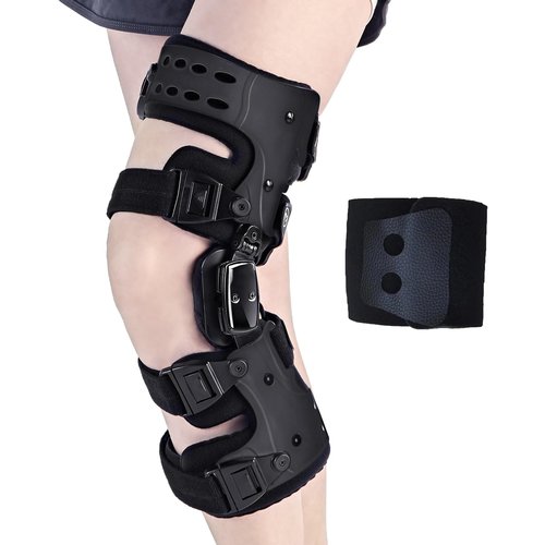 EZWORK OA Unloader Knee Brace - Arthritis Pain Relief, Osteoarthritis, Bone on Bone Knee Joint Pain, Cartilage Defect Repair, Avascular Necrosis Hinged, Degeneration (Black Left)