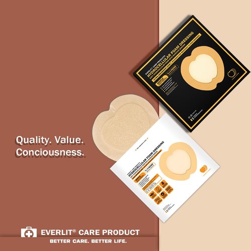 EVERLIT Sacrum Silicone Foam Dressing | Highly-Absorbent Waterproof Sacral Bandage Pad for Bed Sore Pressure Ulcer Wound Care | Sterile Adhesive Dressing for Chronic Wounds (9" x 9" | 5 Pack)