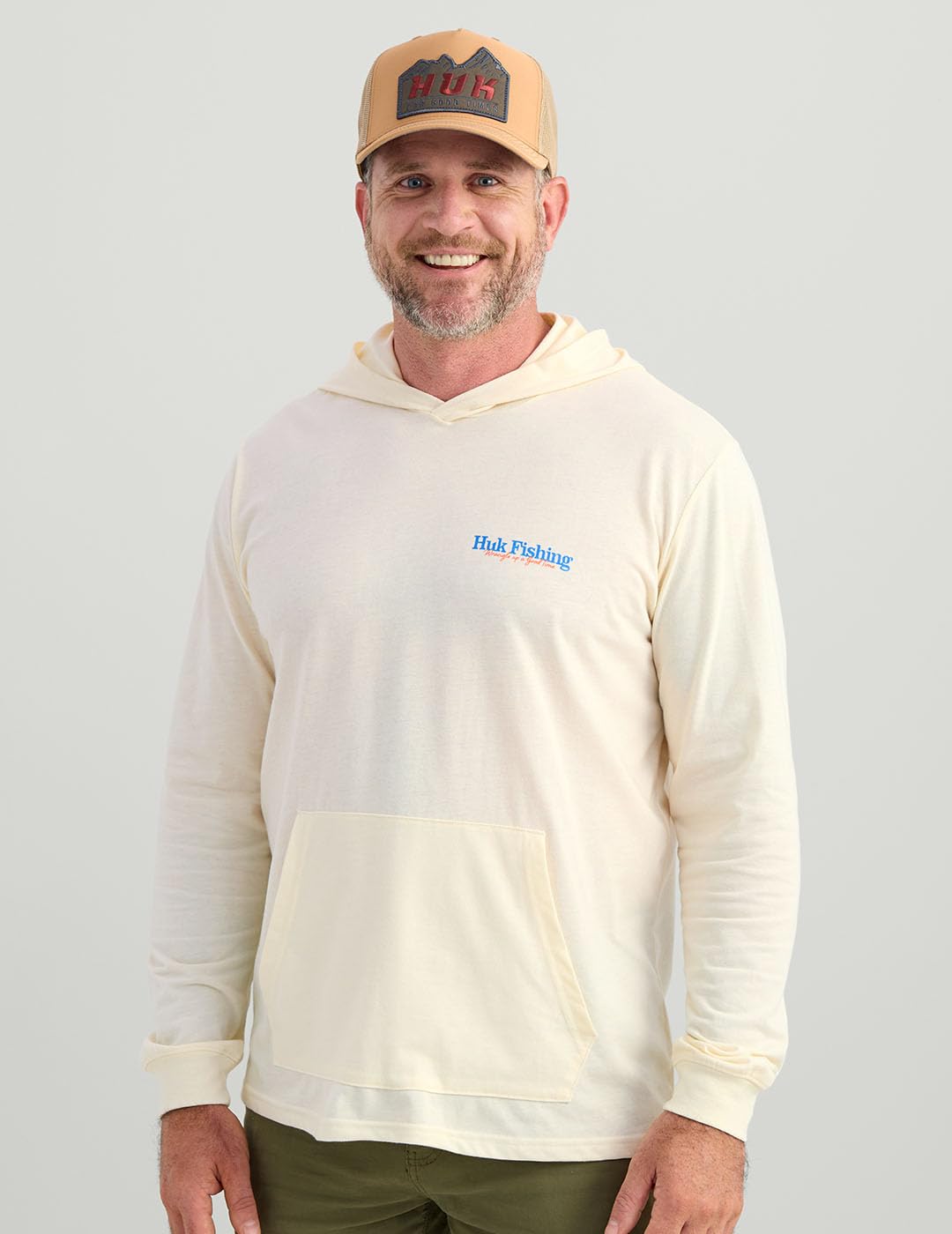 HUK Mens Hoodie Tee for Men, Lightweight Performance Fishing Hooded Shirt with UPF Sun Protection, Trout Wrangle - Egret, X-Large