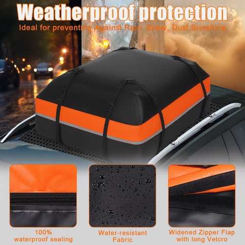Car Roof Bag Rooftop Cargo Carrier Bag 15 Cubic Feet Waterproof for All Cars with/Without Rack, Includes Anti-Slip Mat, 8 Reinforced Straps, 6 Door Hooks, Storage Bag, Luggage Lock by MCCKLE