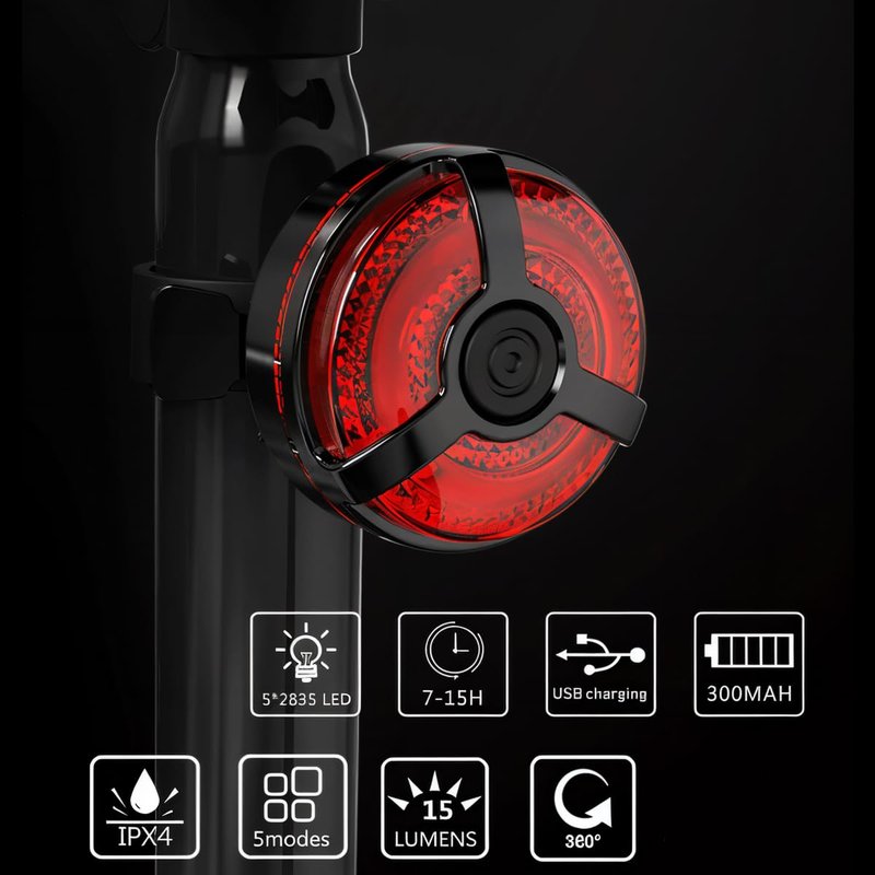 Bike Tail Light 2 Pack, USB Rechargeable LED Bicycle Tail Light Bright Bicycle Rear Cycling Safety Flashlight, 5 Light Mode Options for Adults Kids Men Women Road Mountain(Red Blue)