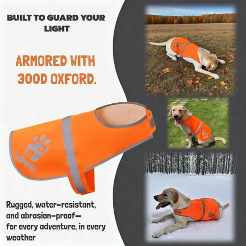 IDOU Reflective Dog Vest Plus, Enhanced 380CD Blaze Orange Safety Vest for Dogs, Adjustable for Walking, Jogging, Hunting - Size L