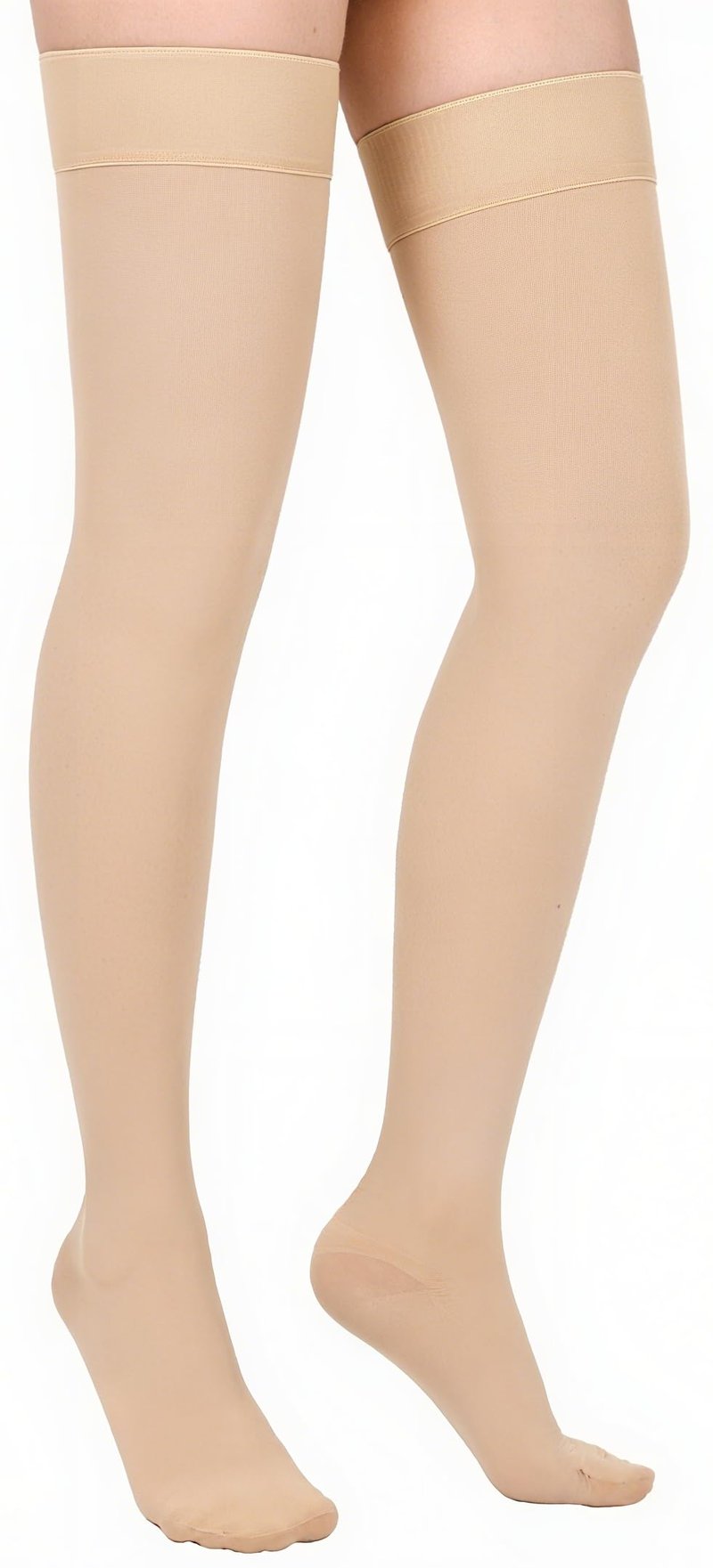 Wegitcs 20-30mmHg Compression Stockings for Women & Men, Closed Toe Thigh High Compression Socks Women, Graduated Compression for Varicose Veins, Pregnant, Teacher, Doctor ( 1 Pair, Beige, Large)
