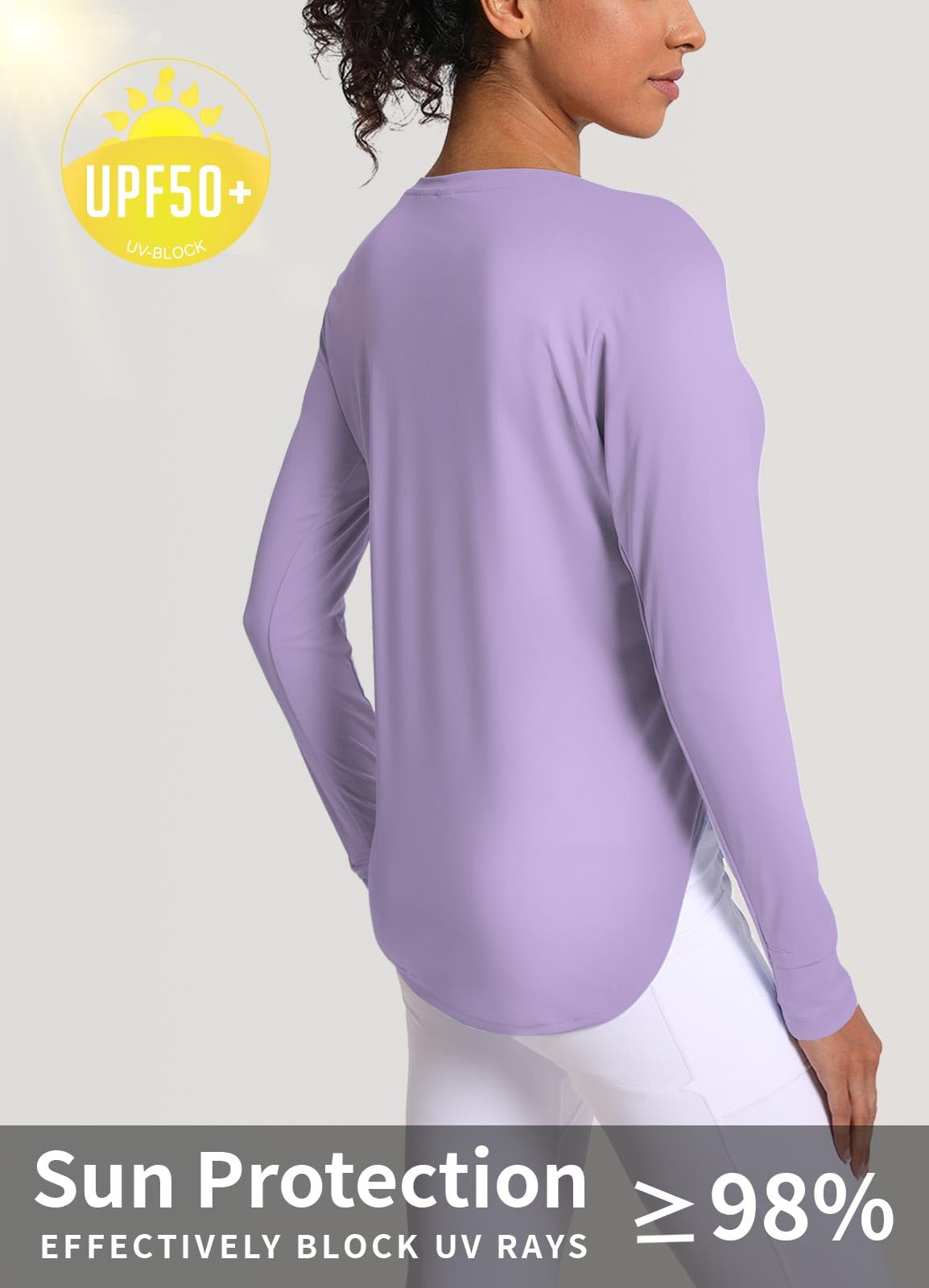 CHALLMOTI Women's Sun Shirts UPF 50+ Long Sleeve UV Protection Shirt Rash Guard Lightweight Quick Dry SPF Workout Hiking Tops Purple L