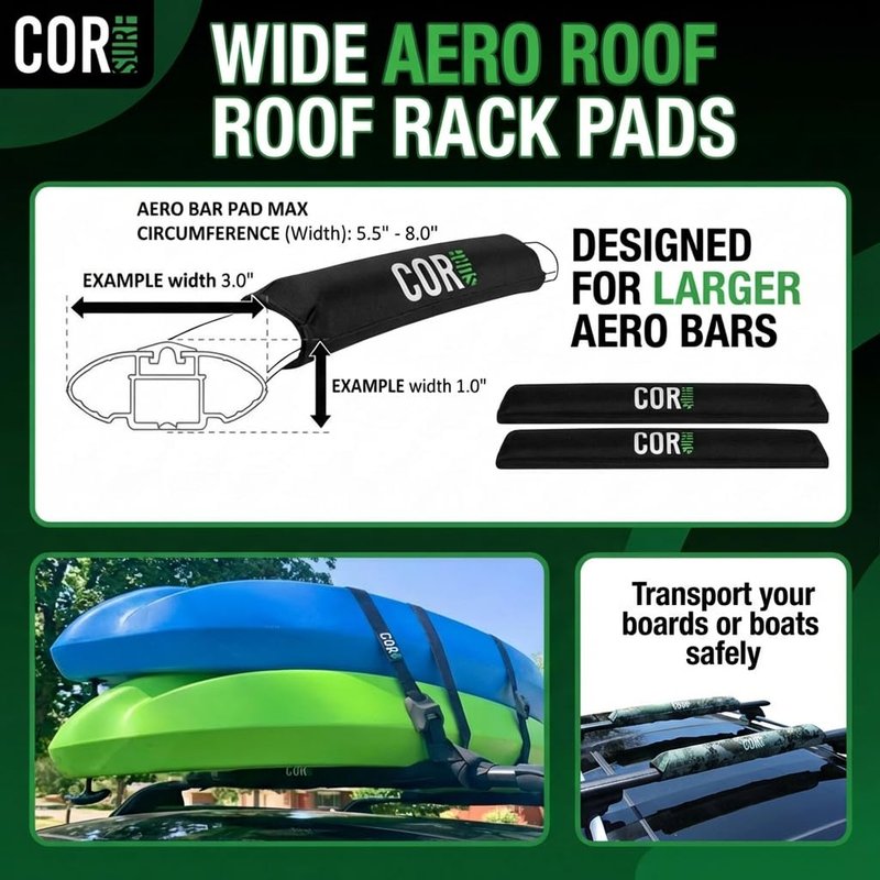 COR Surf Aero Roof Rack Pads for Paddleboard, Kayak, Surfboards, SUP, Snowboard, Paddleboard and Canoe | for Wide Aero Style Bars (Black, 28" Wide)