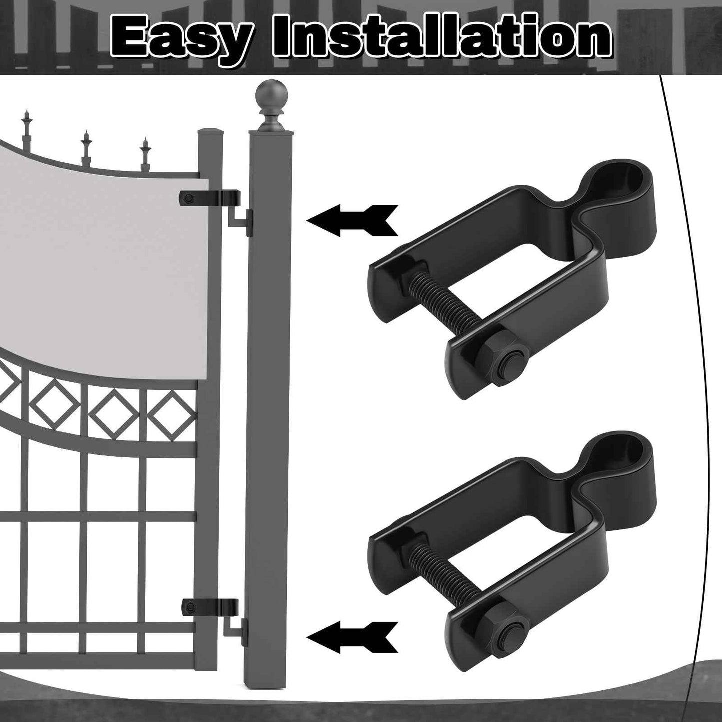 Dansydaisy 2 Pcs 1-1/2'' X 1-1/2'' Square Post Female Hinges 5/8'' Pintle Square Chain Link Fence Gate Post Galvanized Steel Hinge with Bolts and Nuts for Repairing and Replacing Fence Gate(Black)