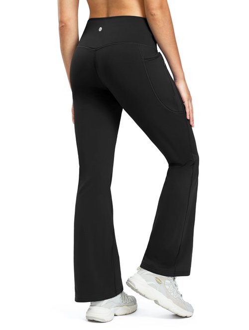 G Gradual Women's Fleece Lined Pants Water Resistant Winter Warm Thermal Leggings Hiking Yoga Pants Women with Zipper Pocket(Black 29-M)