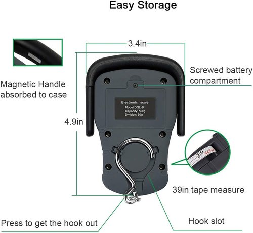 Digital Hanging Luggage Scale - 110lb Capacity with Comfortable Handle & Large Hook | Portable Travel Scale in Grey
