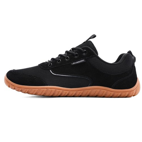 JUJIAOSO Unisex Wide Barefoot Shoes for Men Women Outdoor | Zero Drop | Wide Width Fashion Sneaker Minimalist Walking Shoes(Black/Brown,Women 12/Men 11)