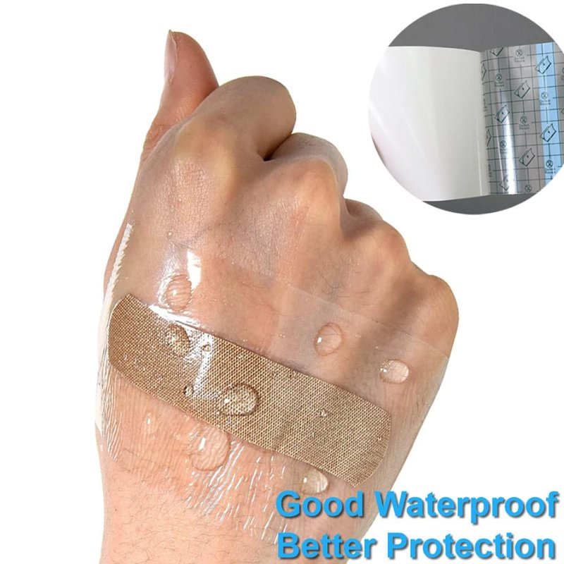 OBTANIM 50 Sheet Transparent Waterproof Stretch Adhesive Bandage Clear Film Dressing Bandages Tape Cover for Tattoo Shower Swimming Protector (8 x 8 Inch)