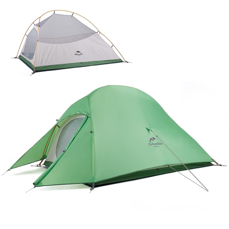 Naturehike Cloud Up Free Standing 2 Person Backpacking Tent Ultralight Nylon Double Layer Camping Tents for Two Person (210T Polyester Light Green, 2 Person)