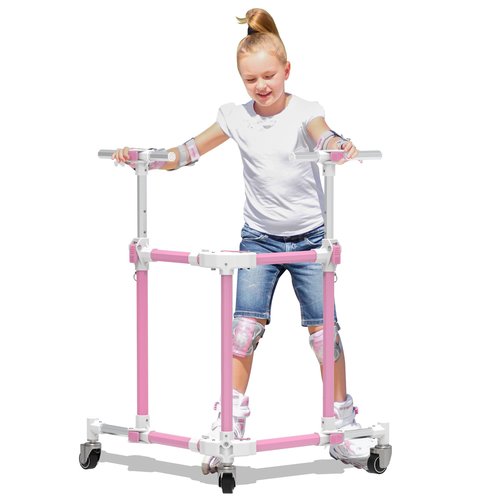 GanFindX Folding Skater Aid for Kids Roller Skating, Aluminum Roller Skate Trainer for Children Toddler Adjustable Height Training Walker (Pink