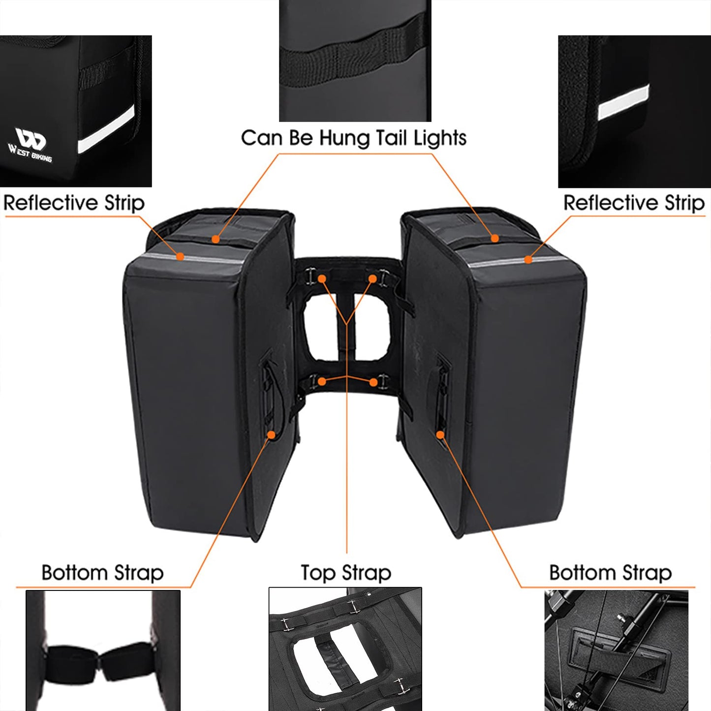 BAIGIO Bike Double Pannier Bags Waterproof Bicycle Rear Seat Panniers Pack with Reflective Stripe