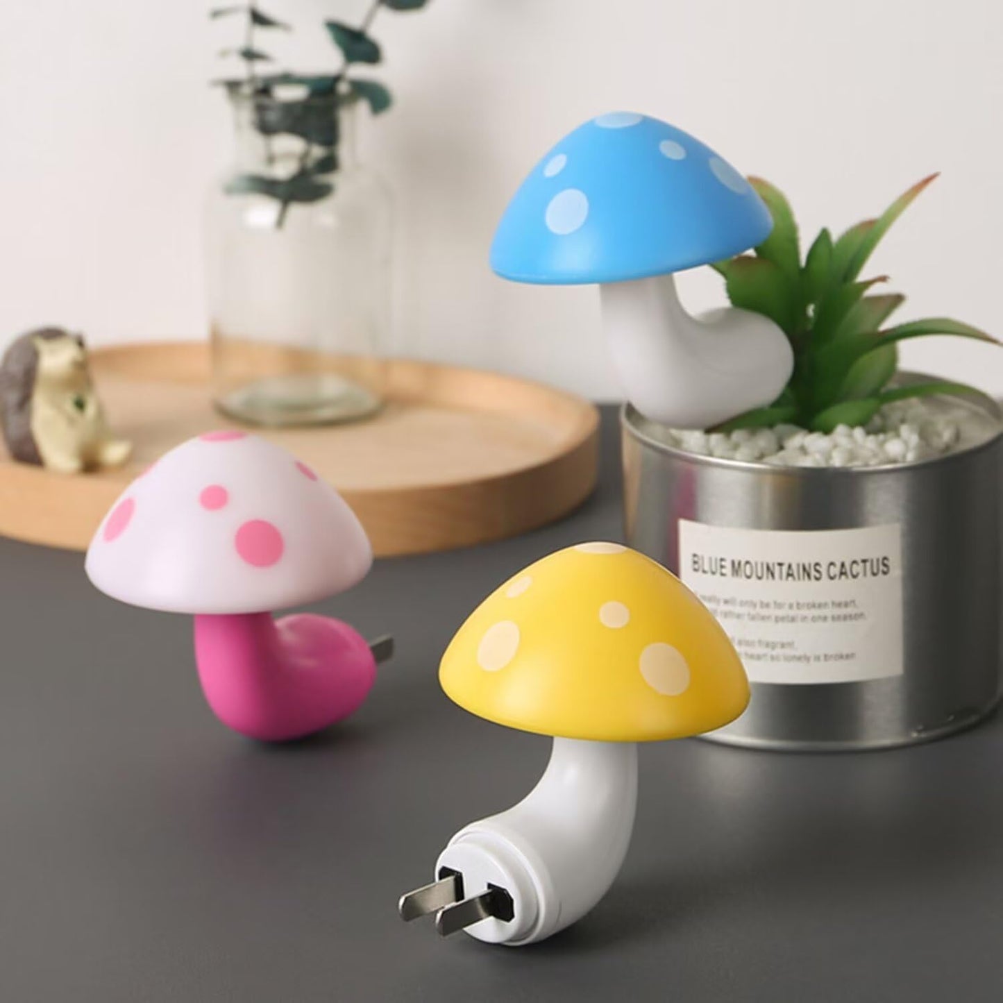 HEIVMIR Cute Mushroom Lamp 2 PCS Set Blue Bedside Sensor Night Light Control Plug-in Led Light for Bedroom Sleep Night Light Atmosphere Light（Blue）