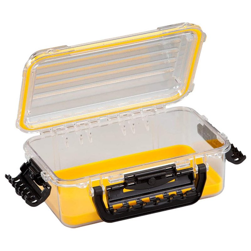 Plano Guide Series 3600 Field Box Waterproof Case, Medium, Waterproof Dry Box with Wrist Strap for Boat, Kayak, and Camping, Outdoor Gear Storage, 11"L x 7"W x 4"H, Clear/yellow