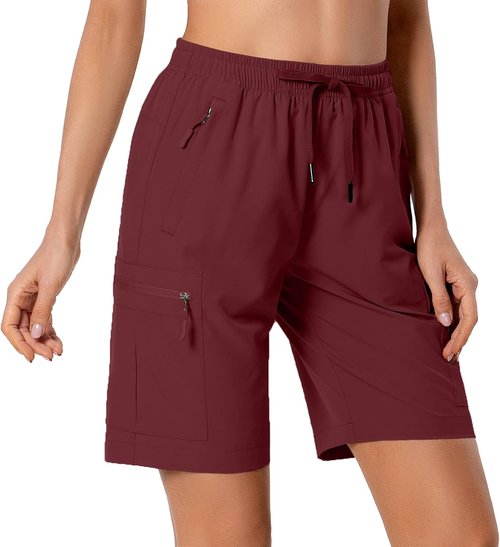 Hugut Women's Quick-Dry Hiking Cargo Shorts - Lightweight, Water-Resistant with Zipper Pockets | Ideal for Travel & Golf