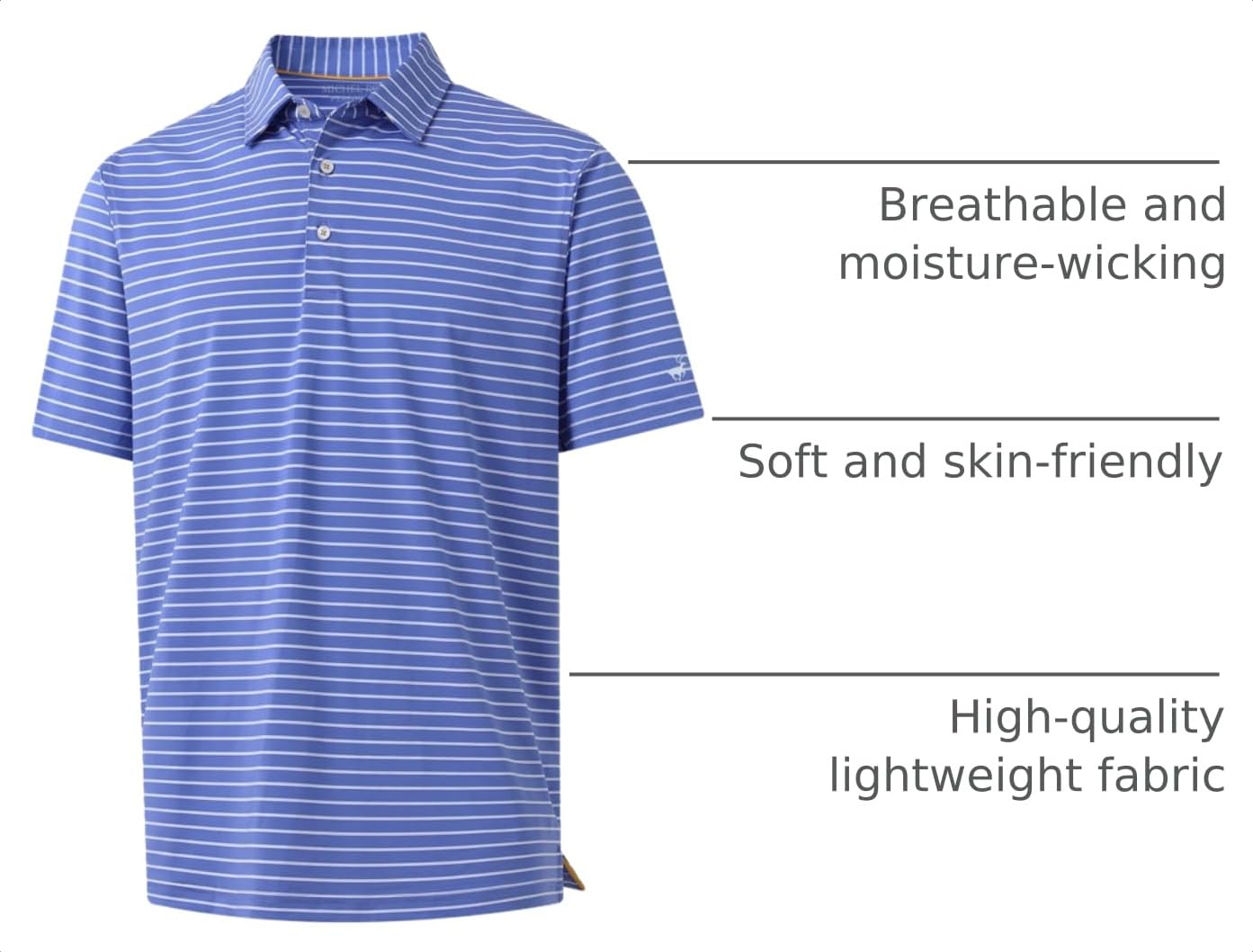 Rouen Golf Shirts for Men Performance Moisture Wicking Casual Striped Polo Business Mens Polo Shirts Short Sleeve