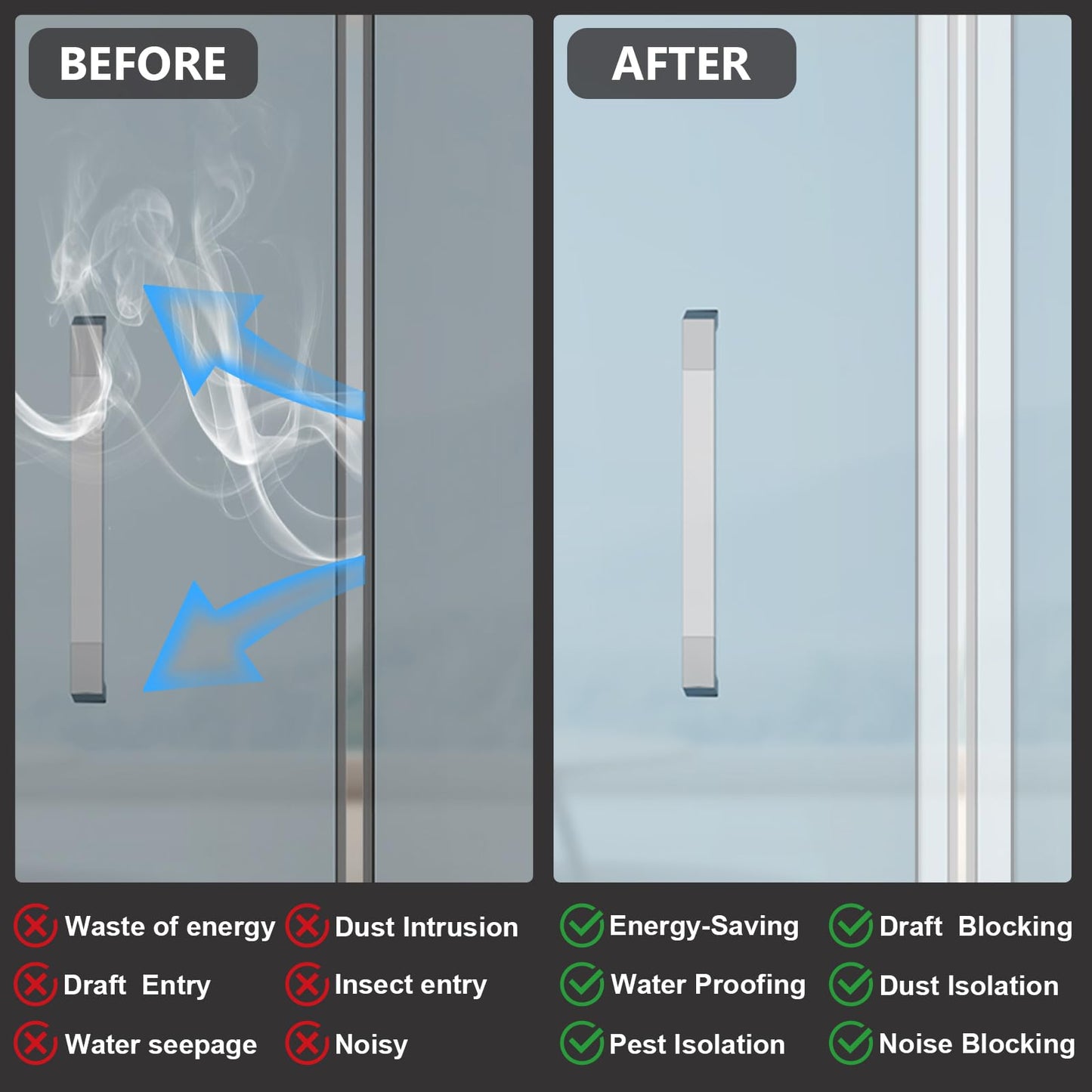 Silicone Weather Stripping Door Seal,2024 Upgraded Seal Strip for Windows Gaps, Double-Sided Strong Adhesive Design, Seal Strip for Side of Door,Sliding Door,1.37" x 10 ft,Transparent