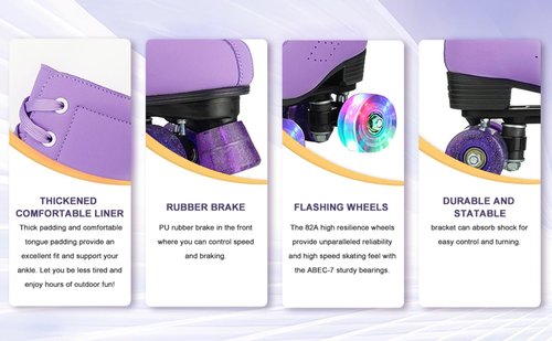 Gets Roller Skates Women Outdoor High-top Adult Roller Derby Skates Wheels Light Up Roller Skates Double Row Quad Skates for Men Girls Unisex (Purple Flashing Wheel,39)