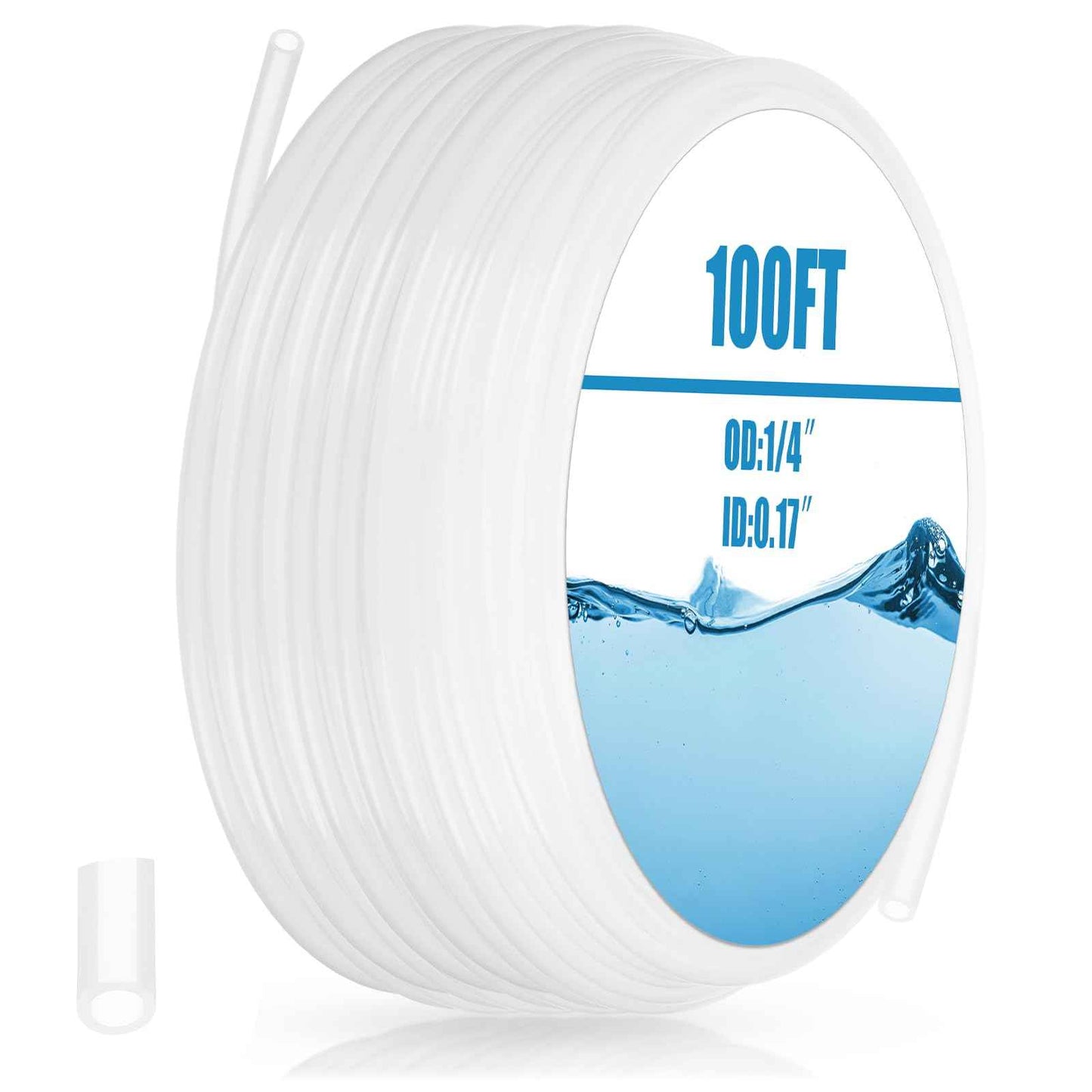 Nuanchu 100ft Polyethylene Tubing, 1/4" OD, 0.170" ID, 0.040" Wall Polyethylene Tubing Food Grade White Translucent Hose for Water, Beverage Pump, Homebrew, Brewing