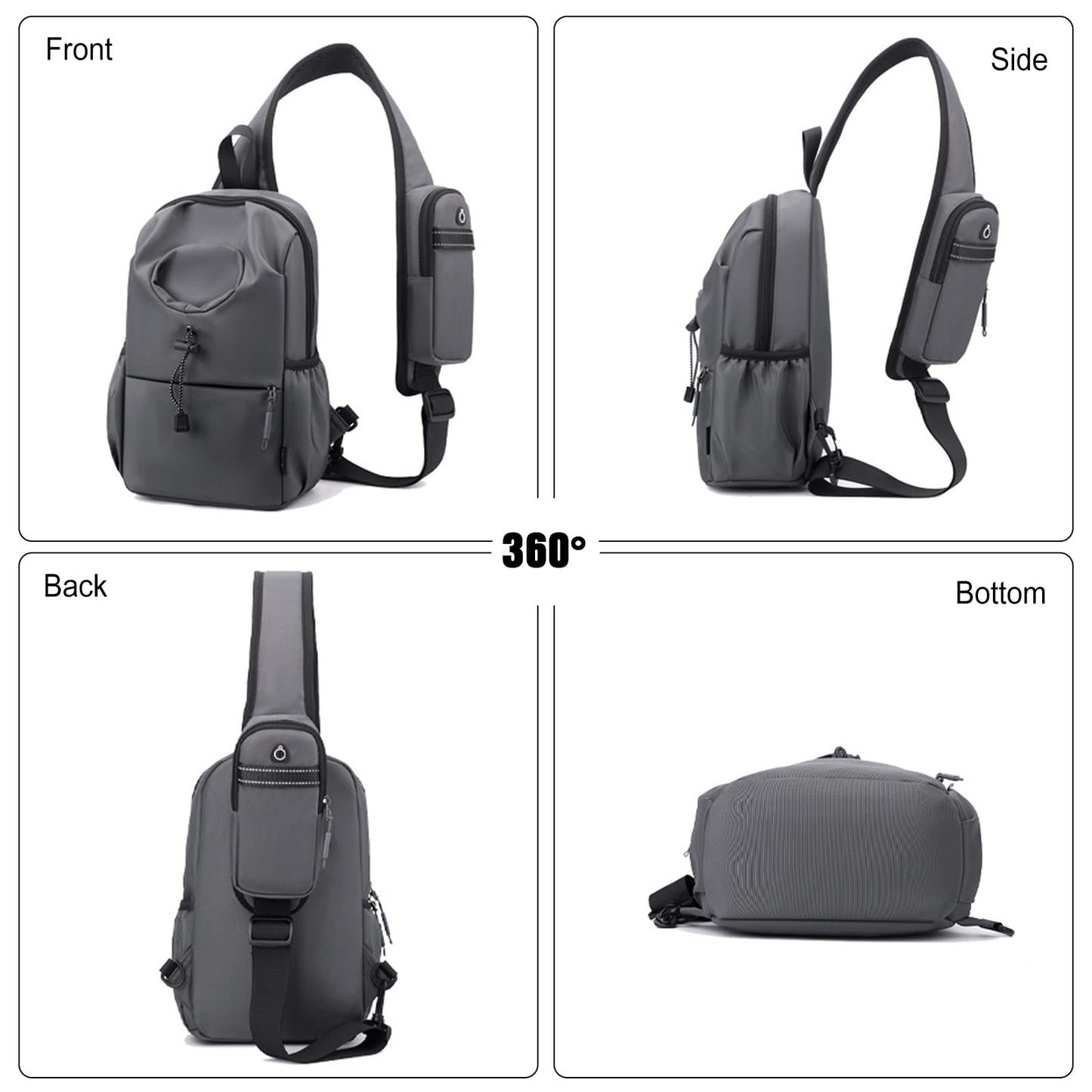 FANDARE Sport Sling Bag Men Chest Pack with Shoulder Pocket Women Versatile Motorcycle Crossbody Sling Bag Cover Pack Carry Body Wallet for Hiking Running Outdoor Travel Daypacks Dark Grey