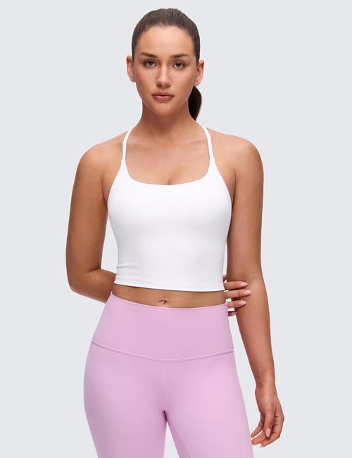 CRZ YOGA Crop Tank Top - Butterluxe Twist Cross Back Design with Padded Adjustable Straps | Women's Longline Sports Bra