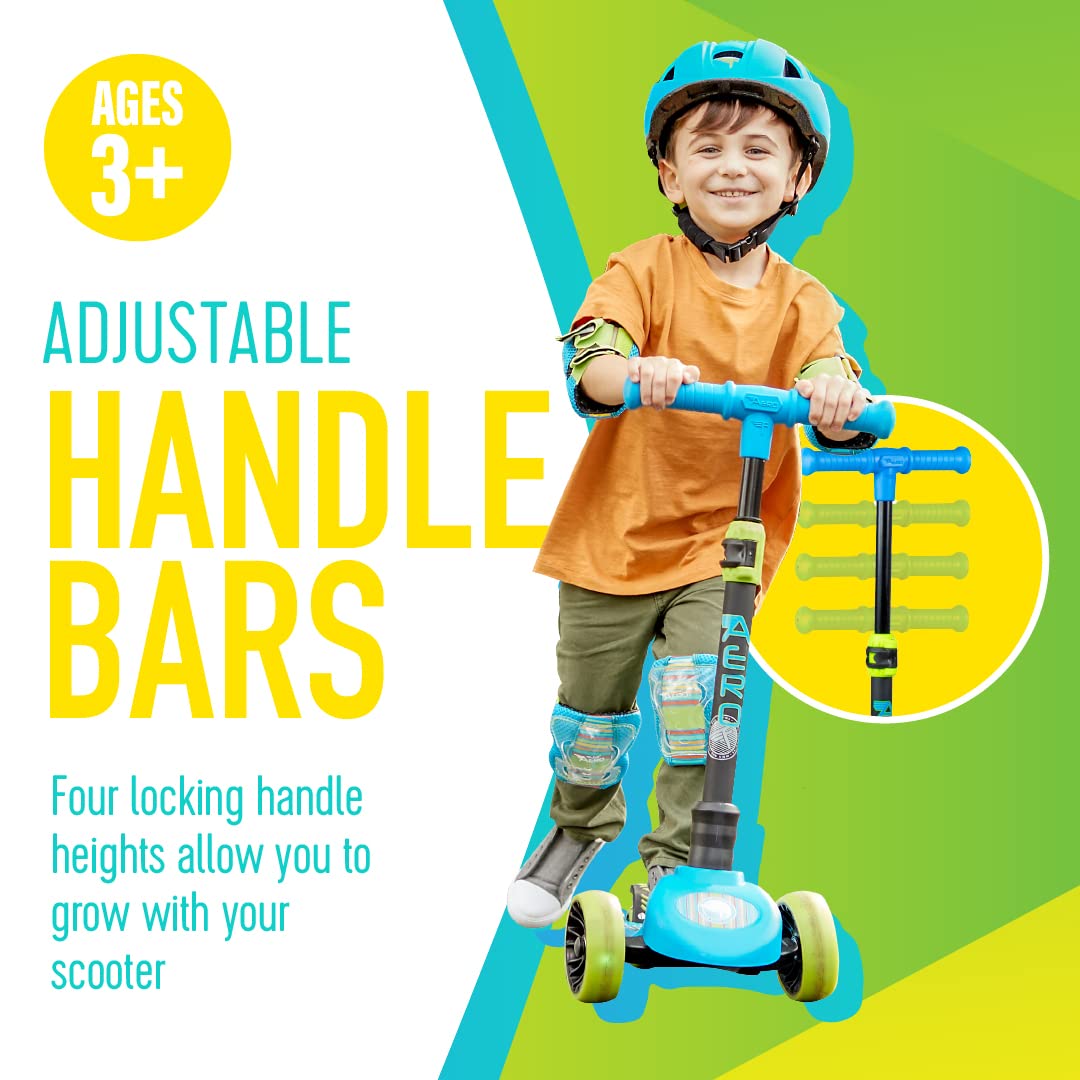 Aero Toddler, Kids Scooter – 3 Wheel Scooter, Adjustable Handles, LED Wheels, Rear Brake, Durable, Folding Scooter, Easy Grip Deck, Outdoor Toys, Kick Scooters for Boys and Girls, Ages 3 and Up