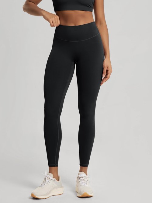 ODODOS Hidden Scrunch Butt Lifting Leggings for Women - 25" No Front Seam High Waist Booty Sculpting Yoga Pants, Black, Small
