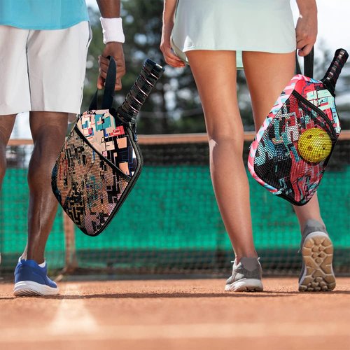 HEYSKAY Pack of 2 Pickleball Paddle Cover Pickleball Racket Sleeve Bag With Handle Strap Pickle-Ball Equipment Protective Paddle Sleeve with Mesh Pocket (Orange check print/Red check print)