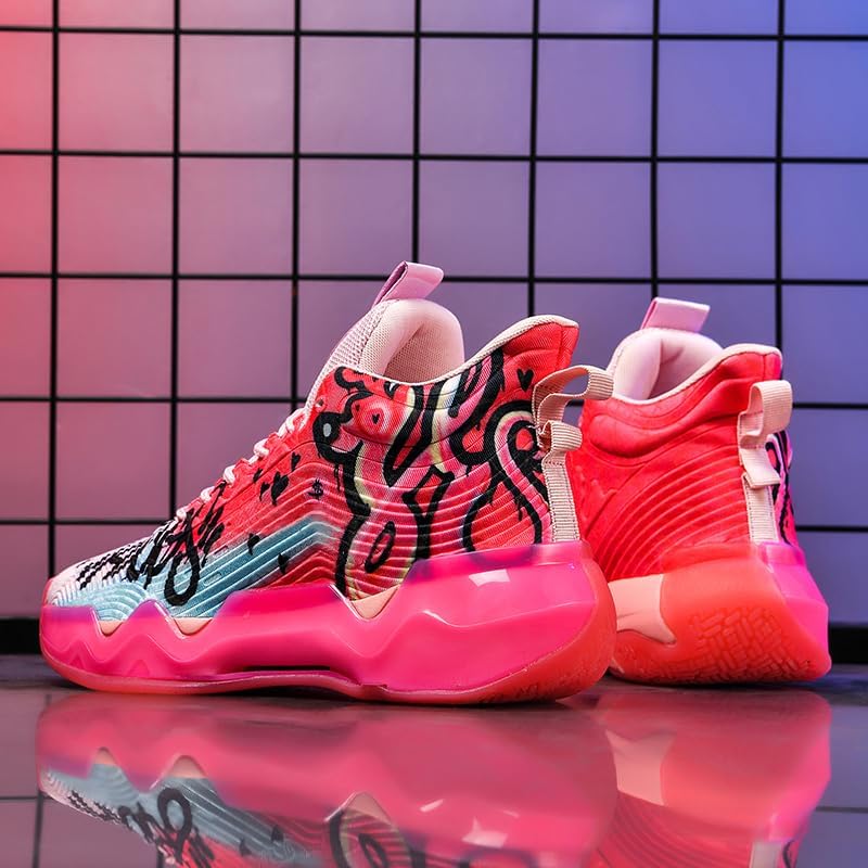 Bacury Colorful Basketball Running Sneakers for Women & Men - Pink Red Variation