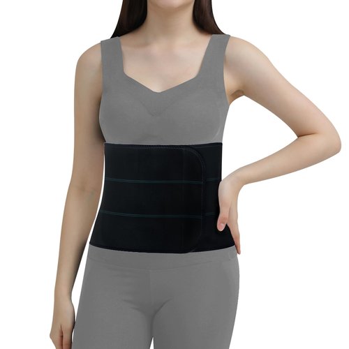 CANMIUS Abdominal Binder Post Surgery - Elastic Belly Band Compression Stomach Wrap Tummy Tuck Belt - Skin Friendly, Breathable, Soft - 3 Panel - Black (Size M)