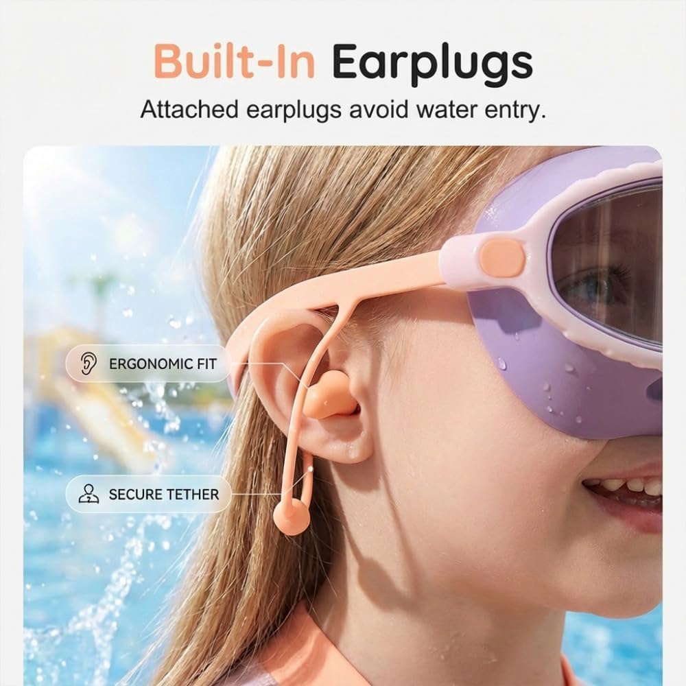Runsgo HD Children's Waterproof Anti-Fog Swimming Goggles - Large Frame with Wide View & Nose Cover