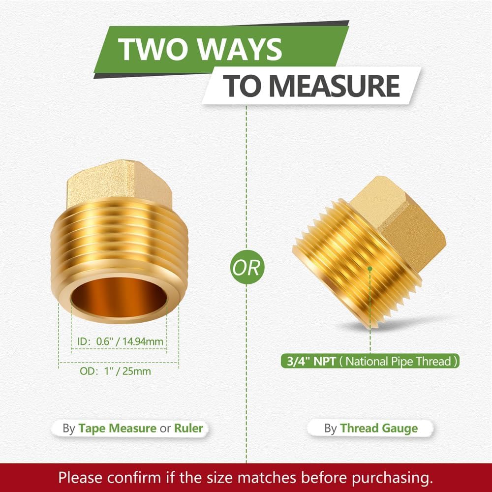 Litorange 2 PCS 3/4 Inch NPT Male Plug Fittings, Brass Cored Plug with Square Head for Boat, Gas,Drain plug etc.